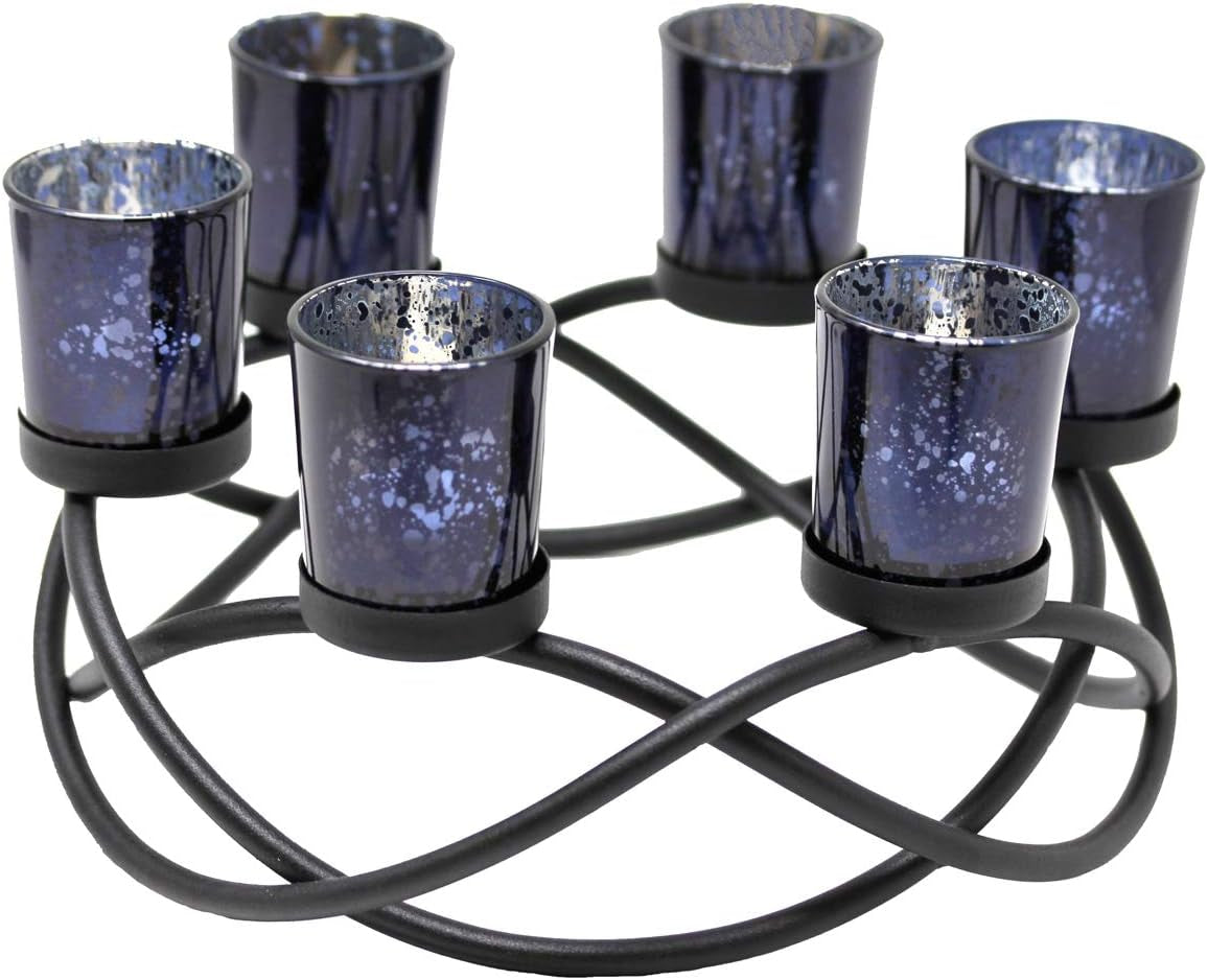 Halloween Candle Holder Centerpiece Decoration – Black Metal Iron 6-Cup Votive Tealight Holder for Spooky Table Gothic Decor, Kitchen & Dining Room, Coffee Tables