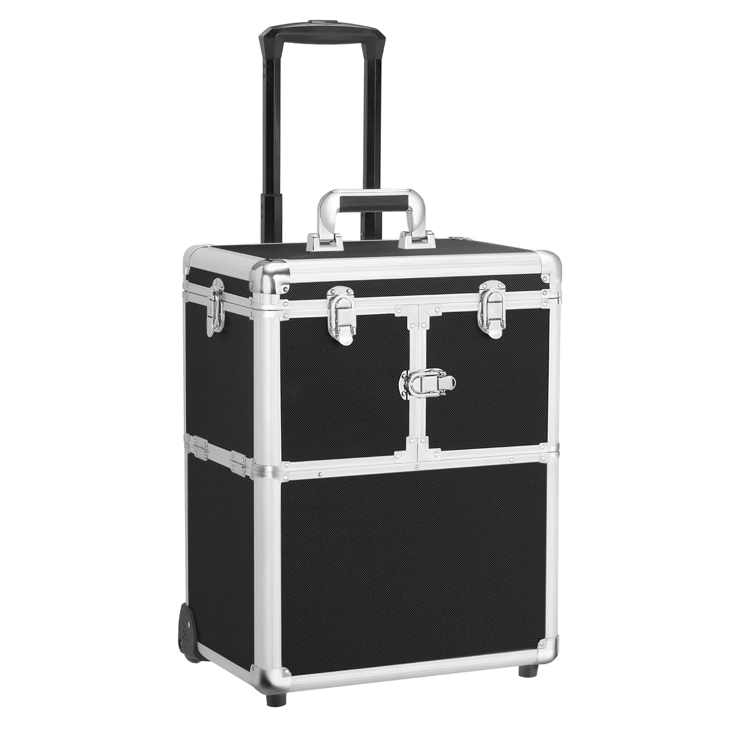 Pro Aluminum Rolling Makeup Case Salon Cosmetic Box Organizer Trolley Beauty Train Case,Black