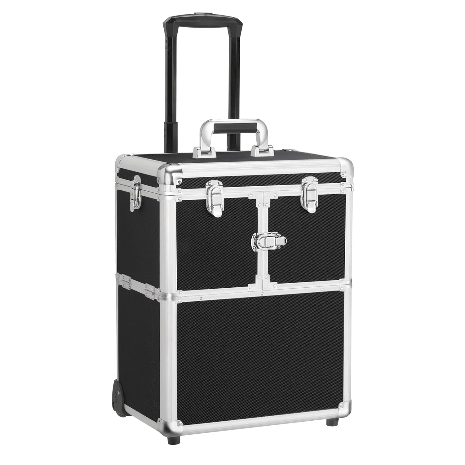 Pro Aluminum Rolling Makeup Case Salon Cosmetic Box Organizer Trolley Beauty Train Case,Black