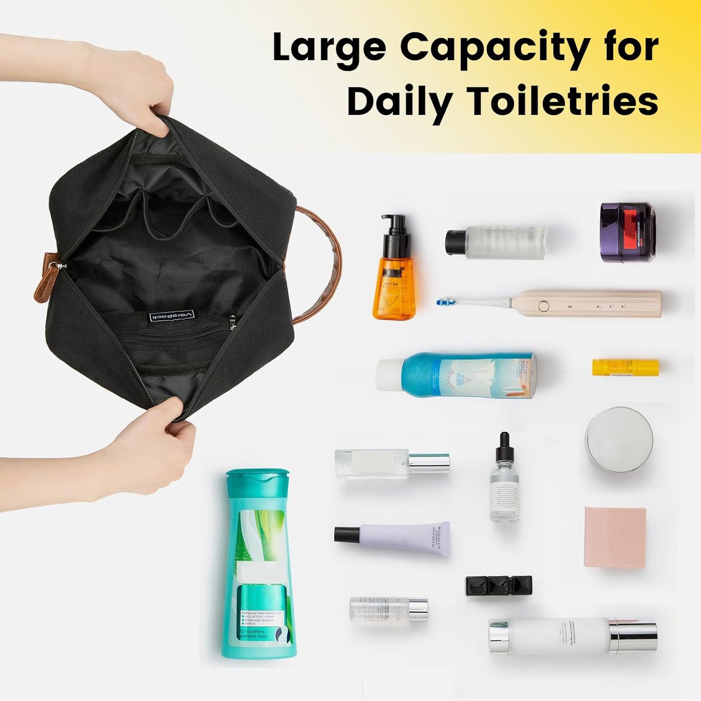 Travel Toiletry Bag - Hanging Toiletry Bag for Men Water Resistant Canvas Shaving Bag with Large Capacity for Travel - Black