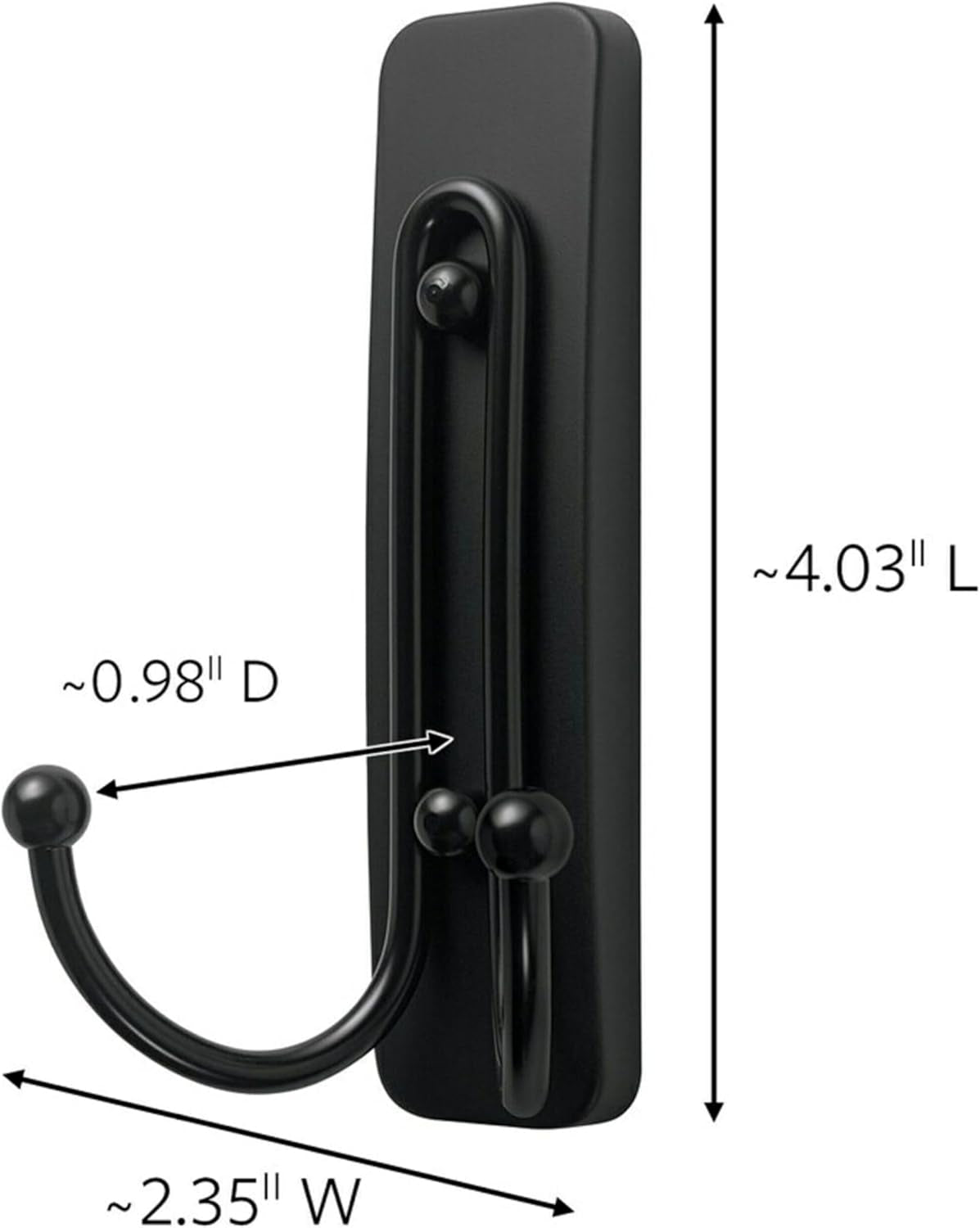 Large Matte Black Double Hooks, 2 Hooks and 2  Strips, Damage Free Hanging Wall Hooks with Adhesive Strips, No Tools Coat Hooks for Hanging Home Decor, Holds up to 4 Lb