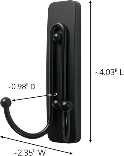 Large Matte Black Double Hooks, 2 Hooks and 2  Strips, Damage Free Hanging Wall Hooks with Adhesive Strips, No Tools Coat Hooks for Hanging Home Decor, Holds up to 4 Lb