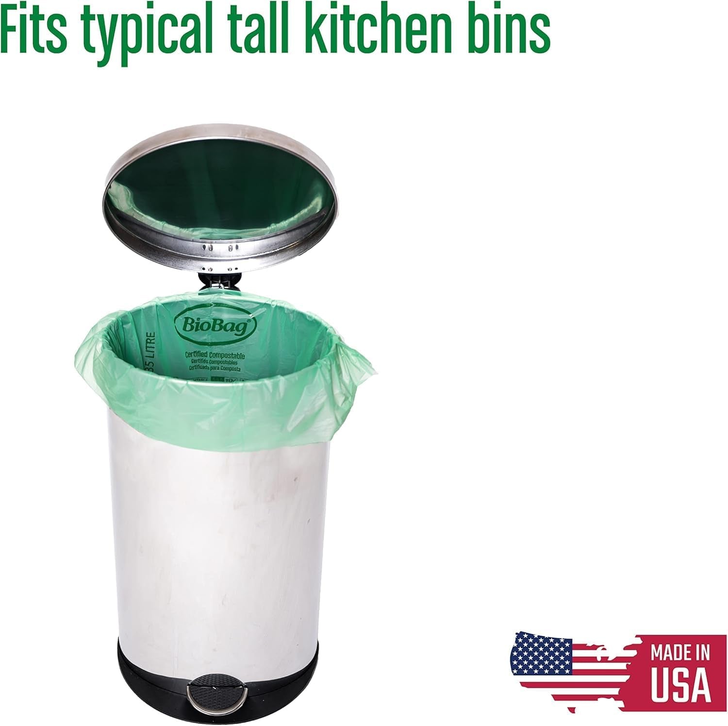 13 Gallon Tall Kitchen Compostable Trash Bags by , 48 Count, BPI Certified, Meets ASTM D6400 Standards, Made in USA, Food Scrap Bin Liners