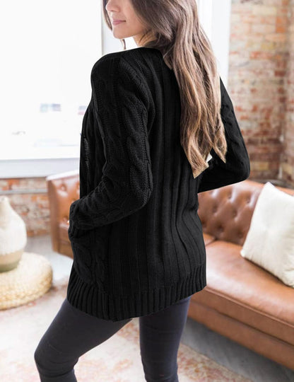 Women'S 2025 Fall Long Sleeve Cable Knit Sweater Open Front Cardigan Button Loose Outerwear
