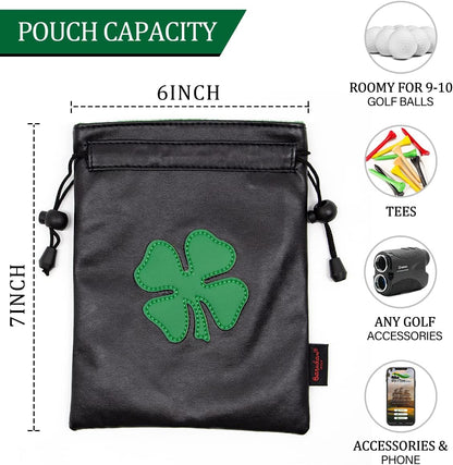 Leather Golf Tee Pouch with Drawstrings - Valuables Bag for Men & Women