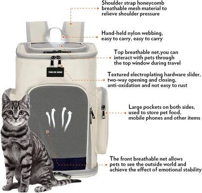 Foldable Cat and Dog Backpack, Specially Designed for Pet Travel, with Good Safety and Comfort, Suitable for All Outdoor Activities (White)