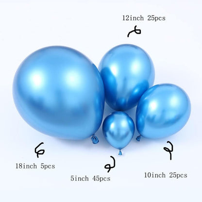 100Pcs Metallic Blue Latex Balloons Various Sizes Chrome Balloon 18/12/10/5 Inch Helium Balloon Perfect for Birthday Valentines Baby Shower Bridal Shower Wedding Anniversary Balloons (Blue)