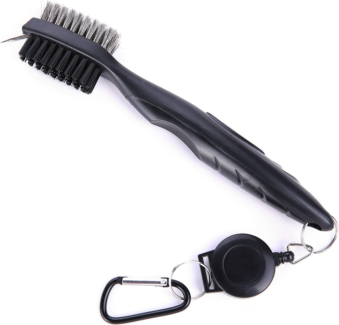 Microfiber Waffle Pattern Golf Towel | Club Groove Cleaner Brush | Foldable Divot Tool with Magnetic Ball Marker (Black Towel/Brush/Bone Divot)