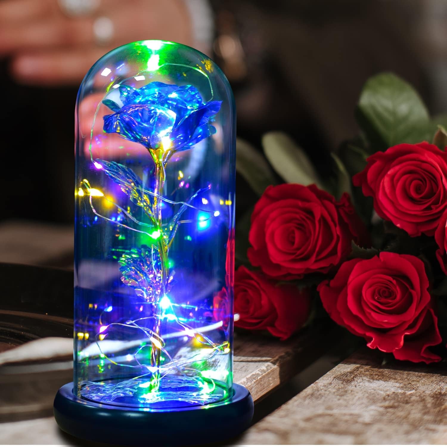 Beauty and Beast Rose,Galaxy Flower Rose Gift for Girlfriend，Glass Flower Roses，Unique Gifts for Women, Christmas, Birthday,Thanksgiving,Anniversary (Blue)