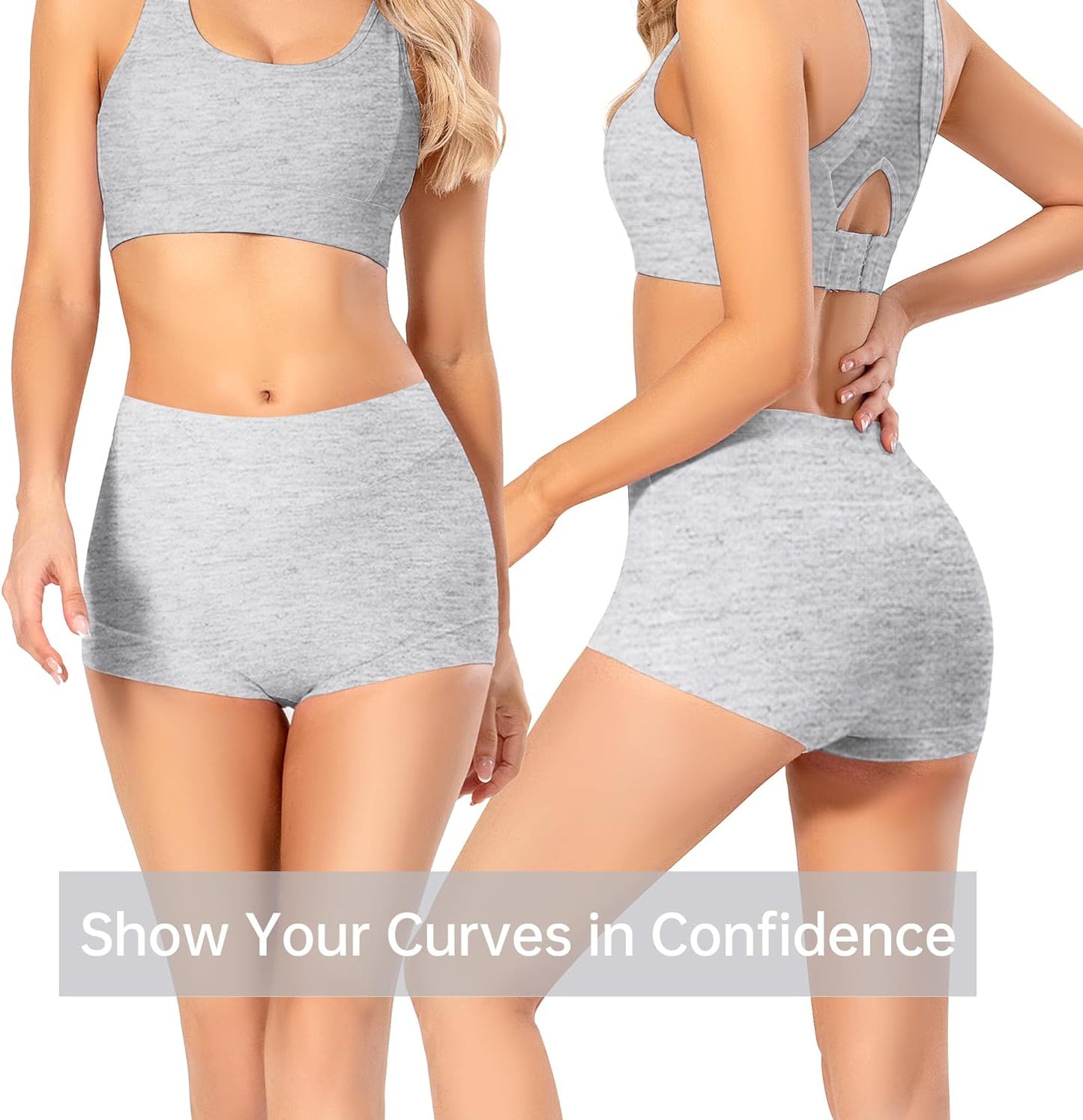 Womens Seamless Boy Shorts Underwear Soft Stretch Boxer Shorts Briefs No Show Panties 2 Packs Black Grey