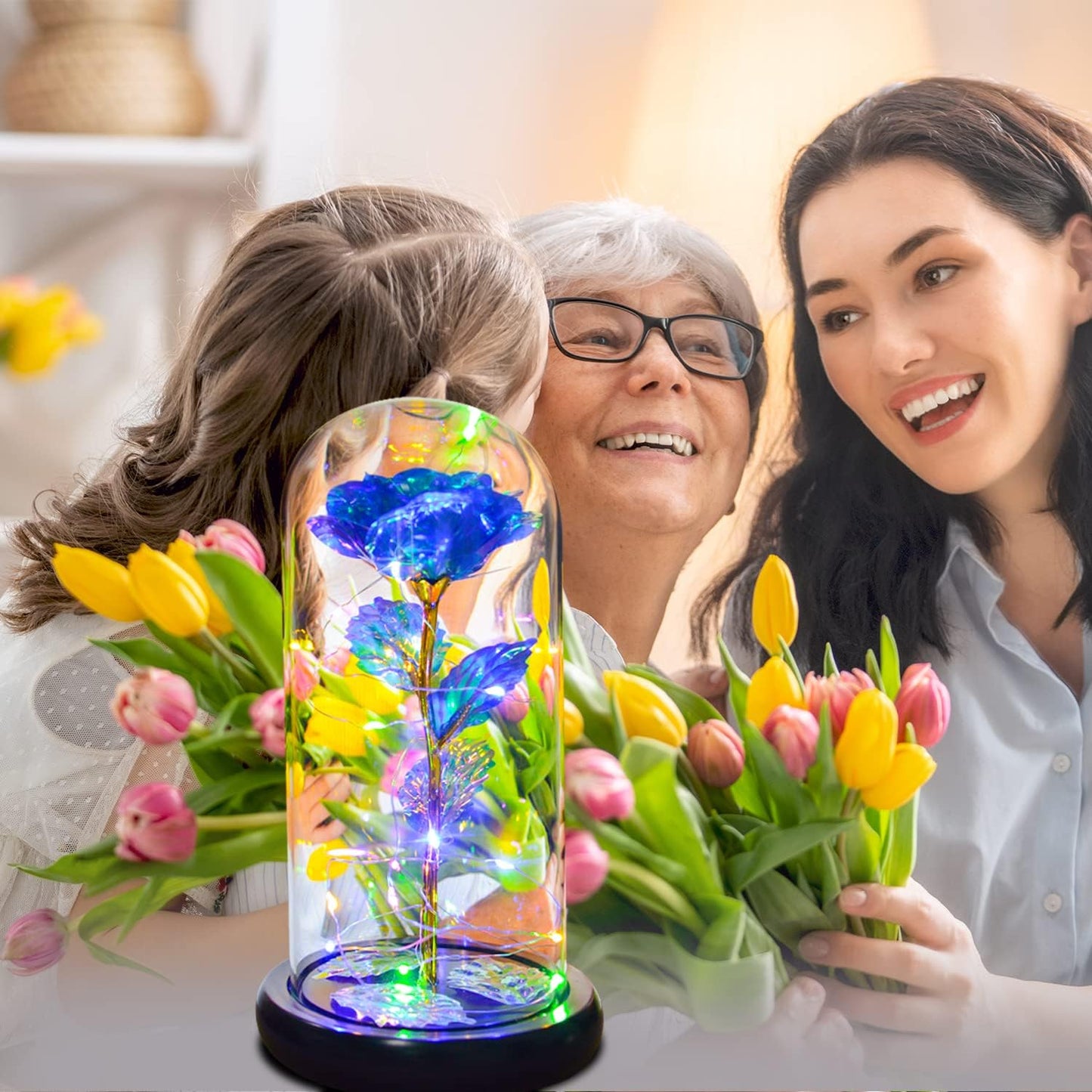 Beauty and Beast Rose,Galaxy Flower Rose Gift for Girlfriend，Glass Flower Roses，Unique Gifts for Women, Christmas, Birthday,Thanksgiving,Anniversary (Blue)