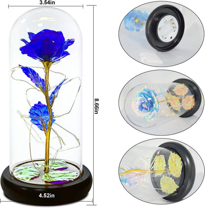 Beauty and Beast Rose,Galaxy Flower Rose Gift for Girlfriend，Glass Flower Roses，Unique Gifts for Women, Christmas, Birthday,Thanksgiving,Anniversary (Blue)