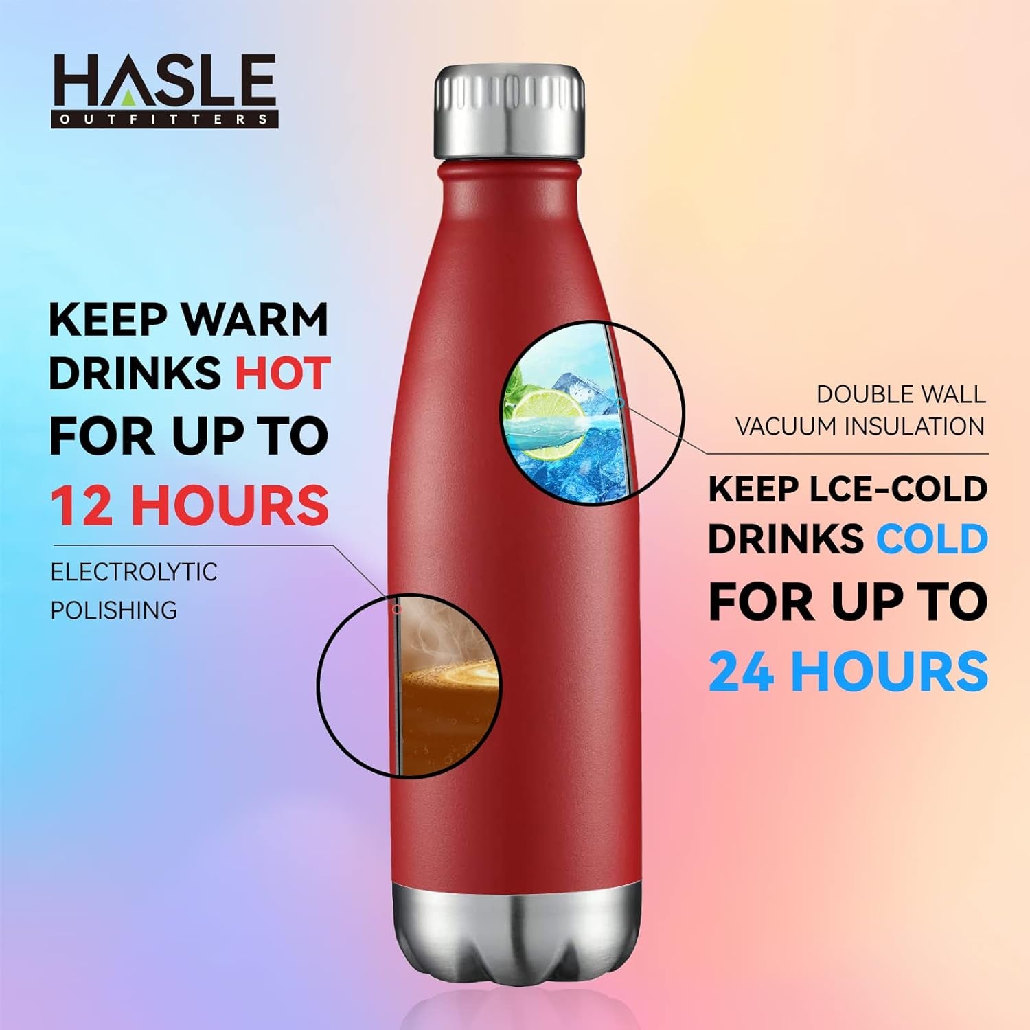 17Oz Stainless Steel Water Bottles Bulk, Vacuum Insulated Double Walled Powder Coated Reusable Metal Sports Water Bottles Keep Drinks Hot and Cold, Red, 4Packs