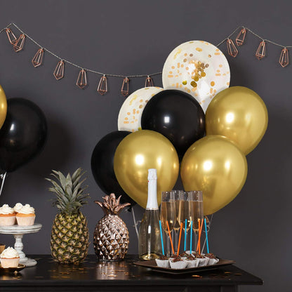 100Pcs 12Inch Black Balloons Black Gold Balloons Metallic Gold Confetti Latex Party Balloons for Men Women Kids Birthday Baby Shower Retirement Graduation Wedding Halloween Party Balloons Decorations