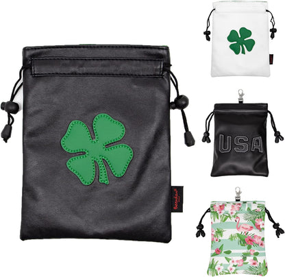 Leather Golf Tee Pouch with Drawstrings - Valuables Bag for Men & Women