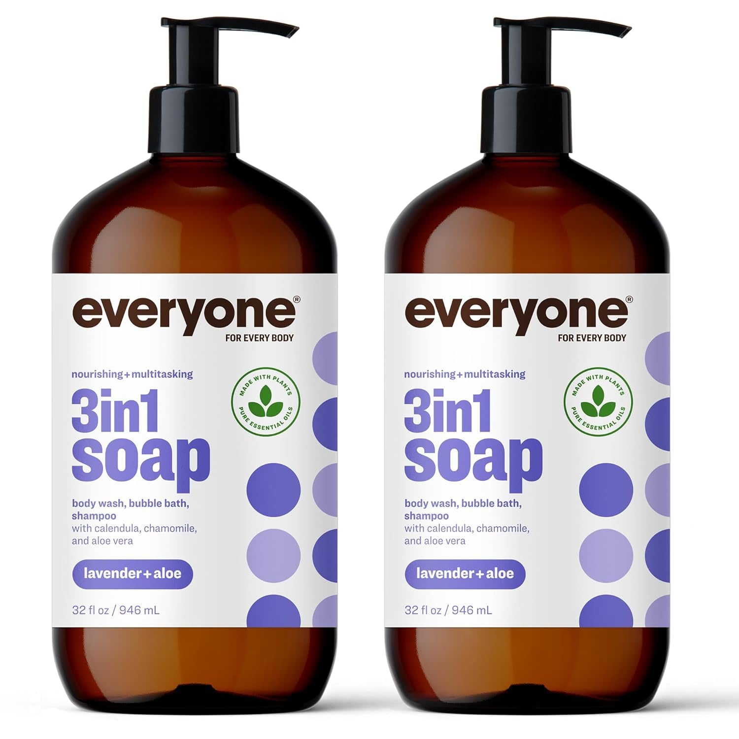 3-In-1 Soap, Body Wash, Bubble Bath, Shampoo, 32 Ounce (Pack of 2), Lavender and Aloe, Made with Essential Oils for Men and Women