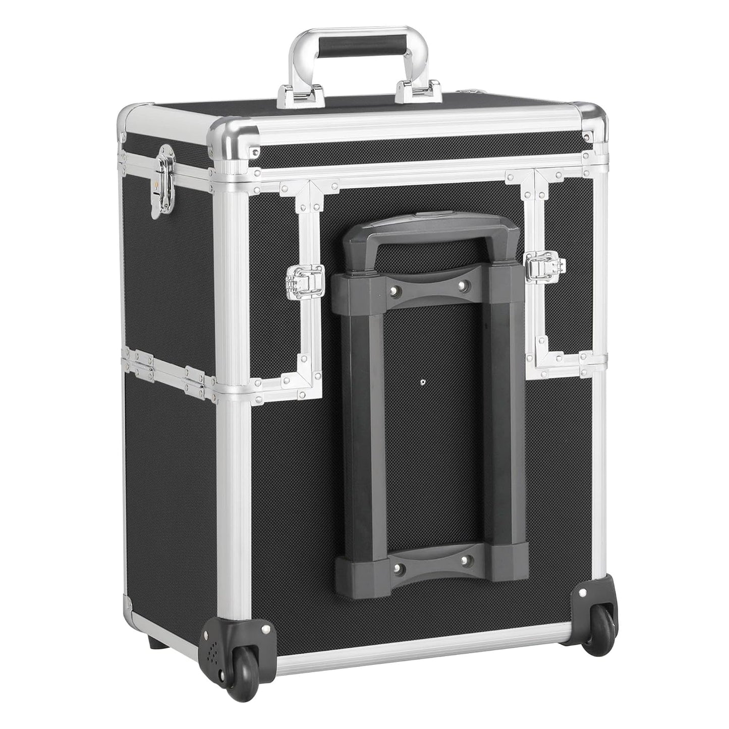 Pro Aluminum Rolling Makeup Case Salon Cosmetic Box Organizer Trolley Beauty Train Case,Black