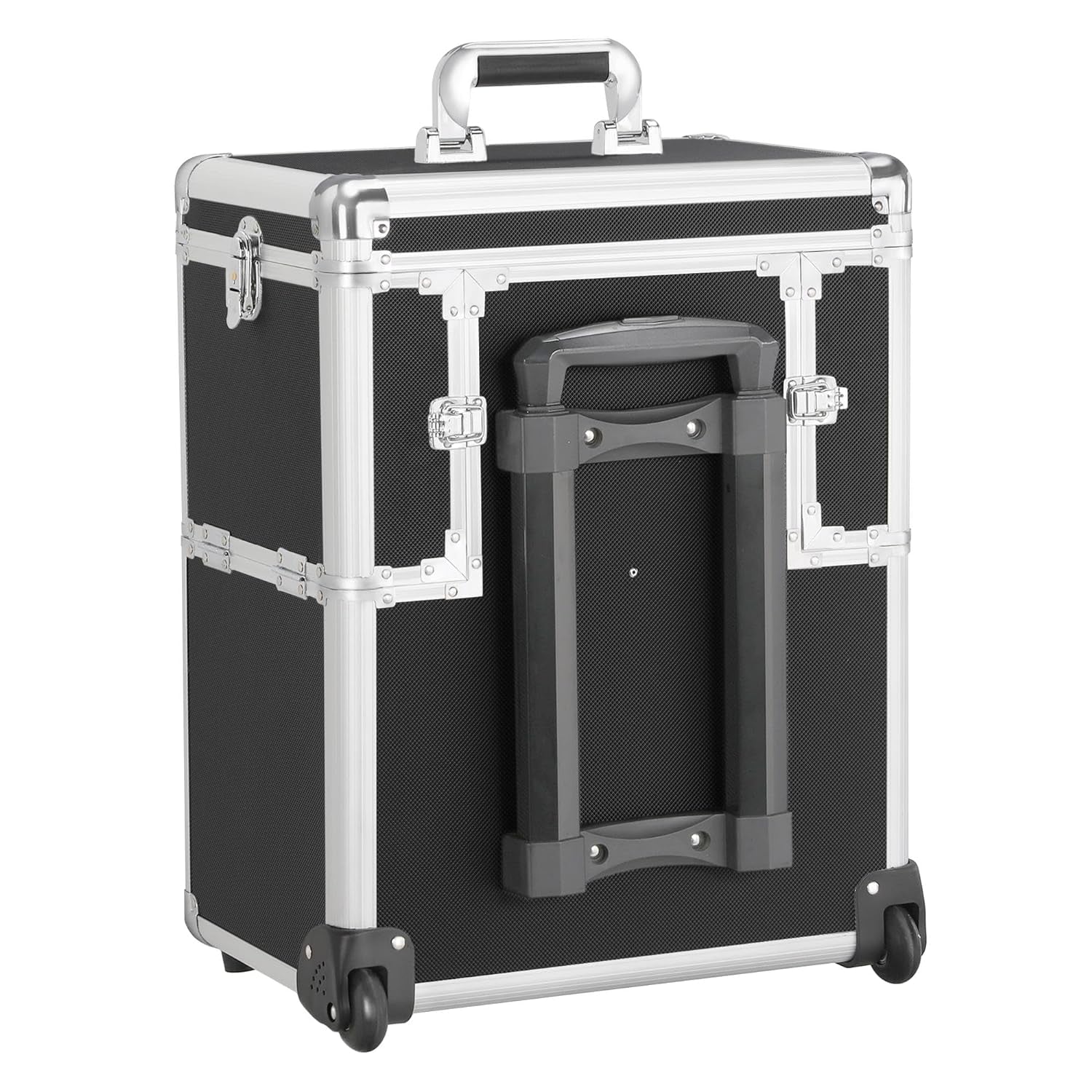 Pro Aluminum Rolling Makeup Case Salon Cosmetic Box Organizer Trolley Beauty Train Case,Black