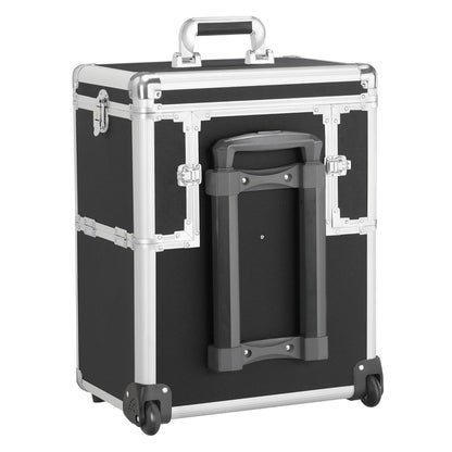 Pro Aluminum Rolling Makeup Case Salon Cosmetic Box Organizer Trolley Beauty Train Case,Black