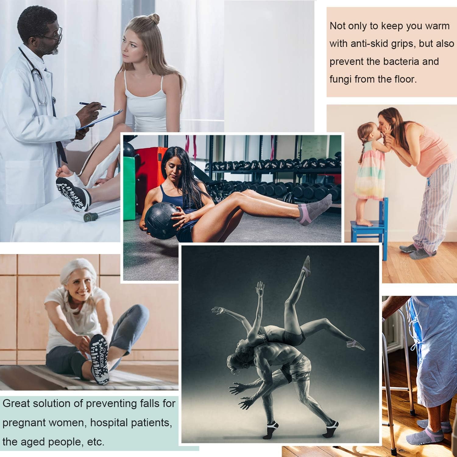 Non Slip Yoga Socks for Women, Anti-Skid Pilates, Barre, Hospital Socks with Grips, Size 5-10