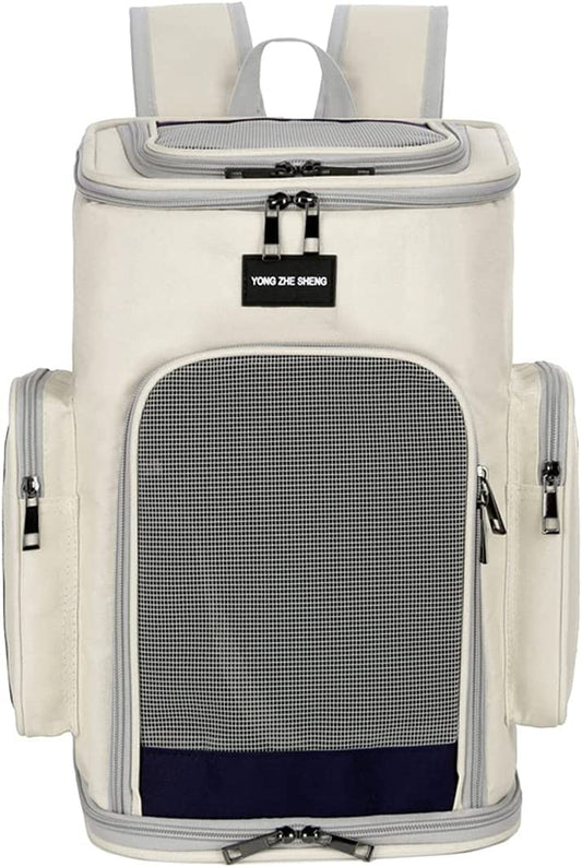 Foldable Cat and Dog Backpack, Specially Designed for Pet Travel, with Good Safety and Comfort, Suitable for All Outdoor Activities (White)