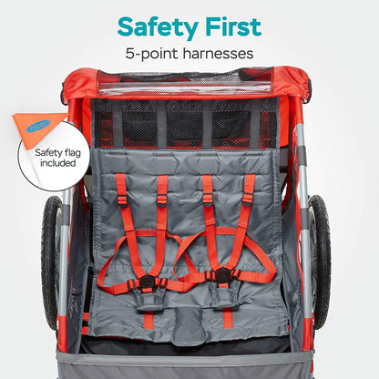 Take 2 or Sync Kids Bike Trailer, Single or Double Seat, Universal Coupler, Folding Frame, Quick-Release Wheels, Canopy with Bug Screen and Weather Shield, Bike Trailer for Kids