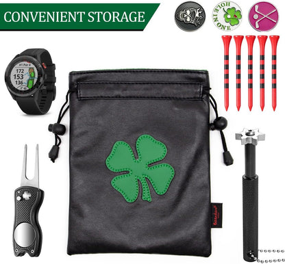 Leather Golf Tee Pouch with Drawstrings - Valuables Bag for Men & Women