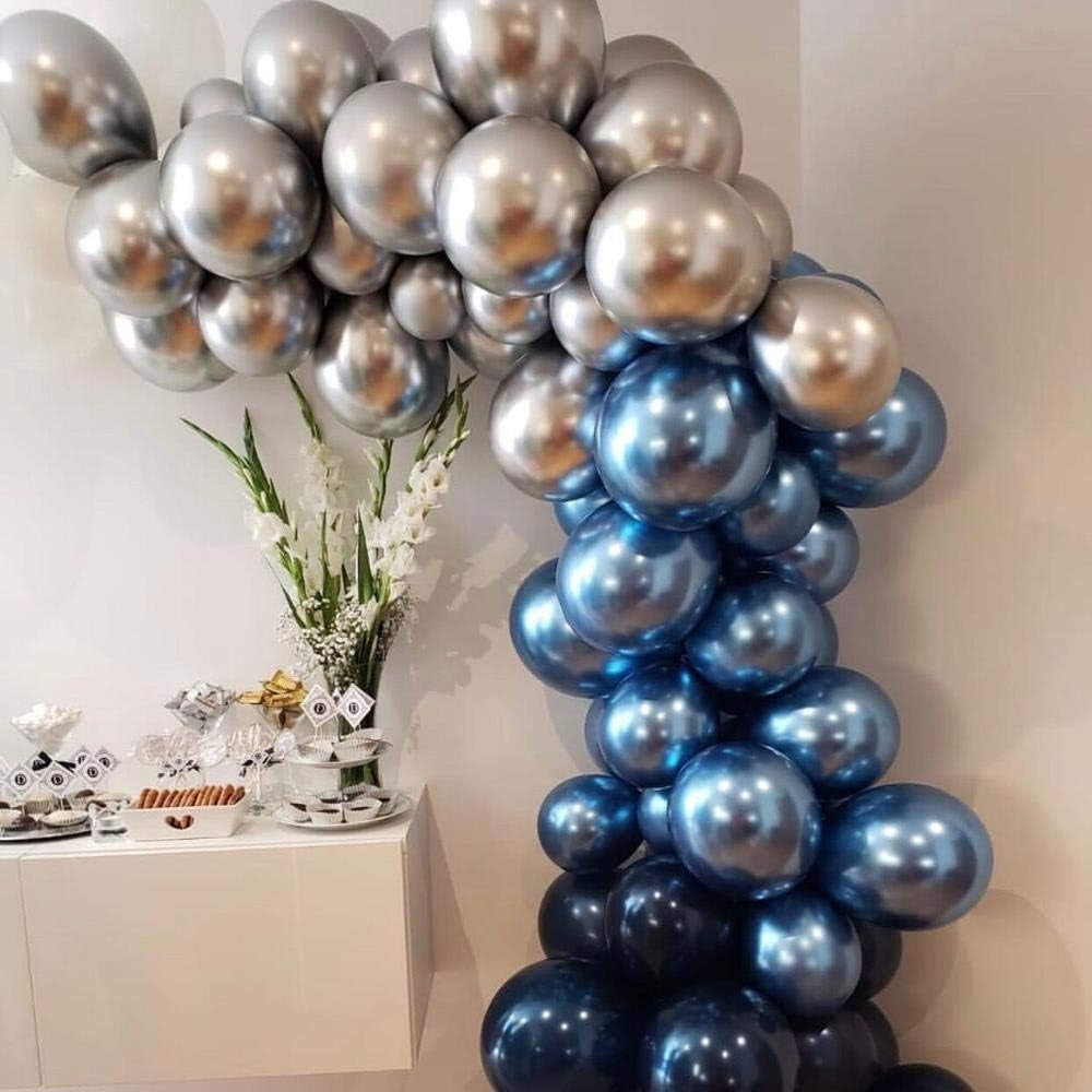 100Pcs Metallic Blue Latex Balloons Various Sizes Chrome Balloon 18/12/10/5 Inch Helium Balloon Perfect for Birthday Valentines Baby Shower Bridal Shower Wedding Anniversary Balloons (Blue)