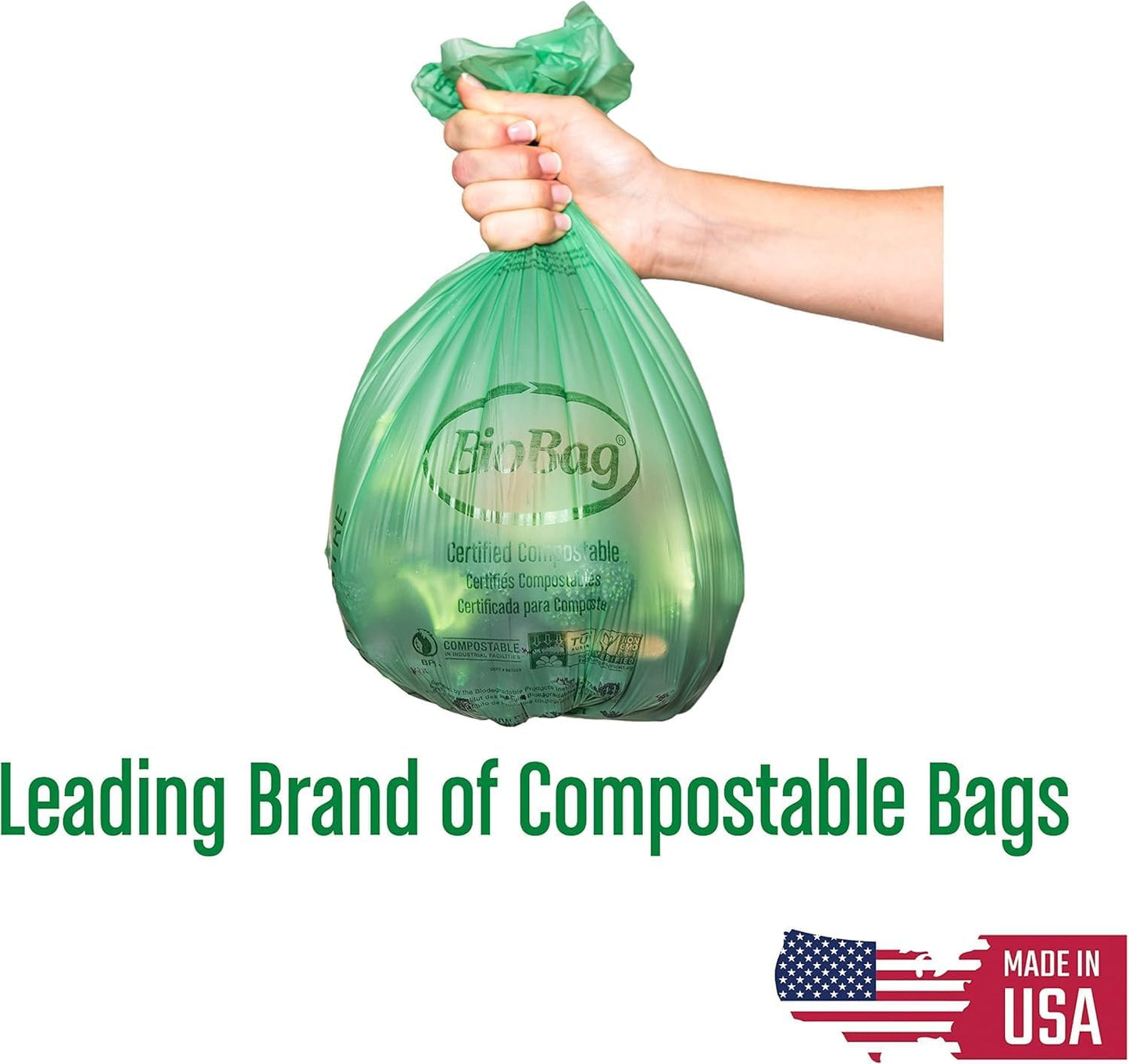 13 Gallon Tall Kitchen Compostable Trash Bags by , 48 Count, BPI Certified, Meets ASTM D6400 Standards, Made in USA, Food Scrap Bin Liners