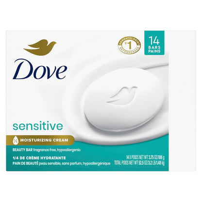 Beauty Bar More Moisturizing than Bar Soap for Softer Skin, Fragrance-Free, Hypoallergenic Beauty Bar Sensitive Skin with Gentle Cleanser 3.75 Oz 14 Bars