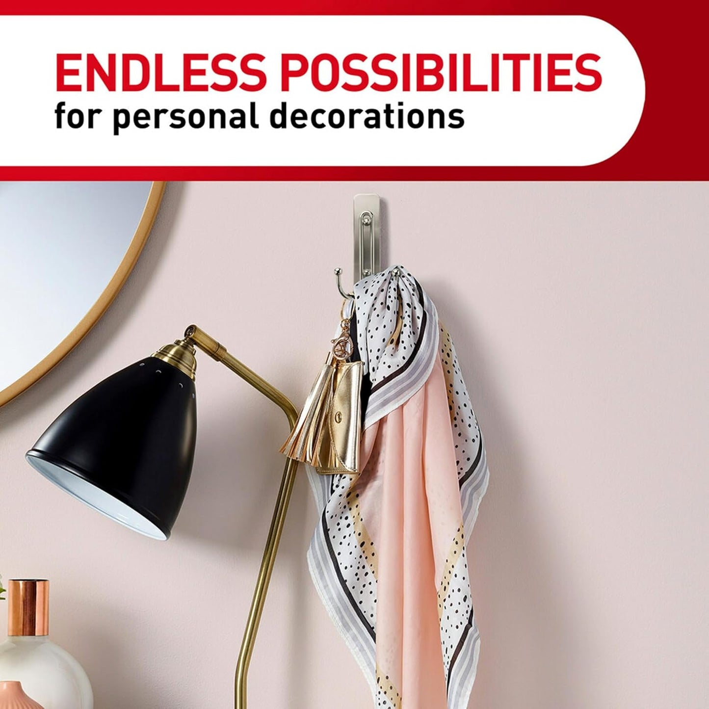 Large Matte Black Double Hooks, 2 Hooks and 2  Strips, Damage Free Hanging Wall Hooks with Adhesive Strips, No Tools Coat Hooks for Hanging Home Decor, Holds up to 4 Lb