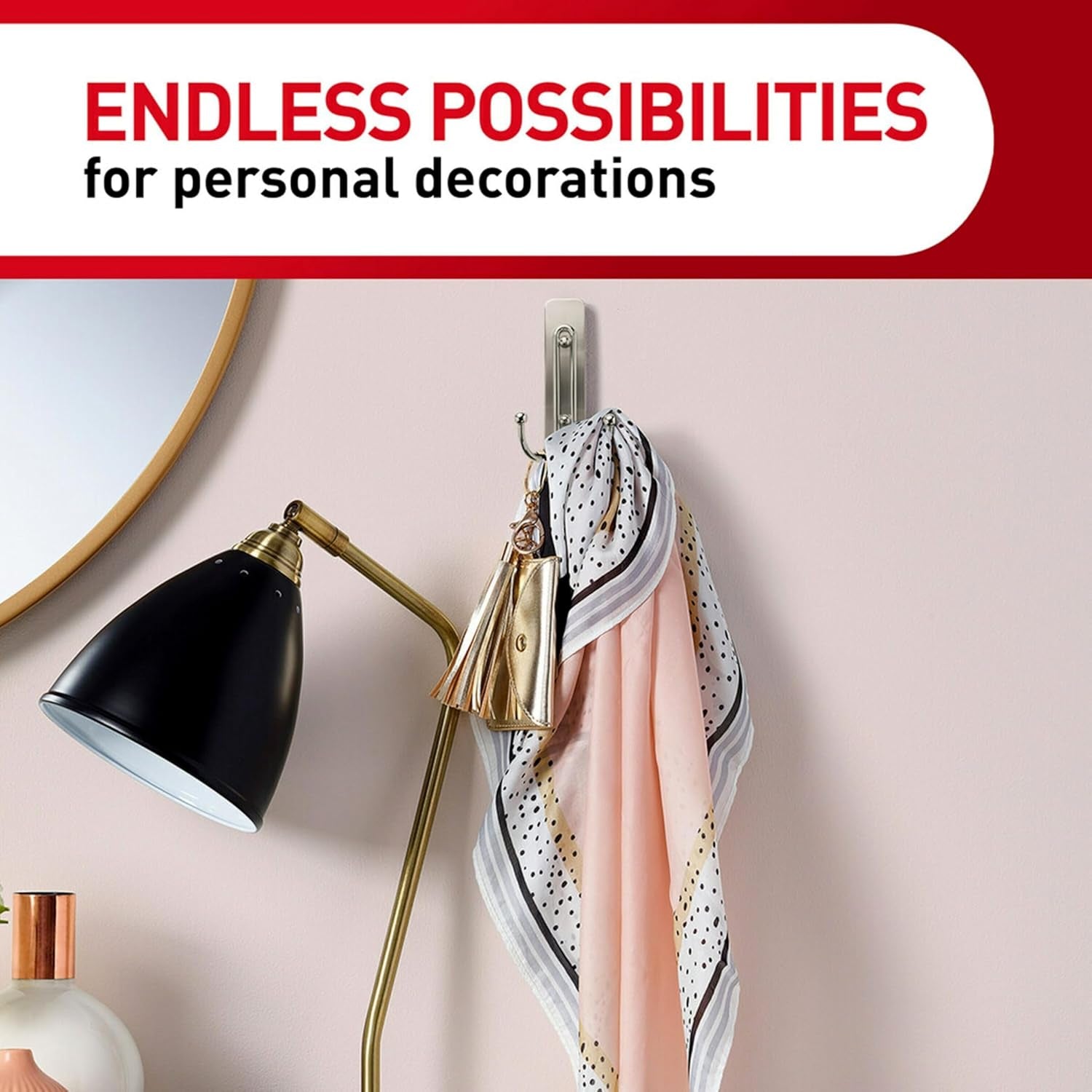 Large Matte Black Double Hooks, 2 Hooks and 2  Strips, Damage Free Hanging Wall Hooks with Adhesive Strips, No Tools Coat Hooks for Hanging Home Decor, Holds up to 4 Lb