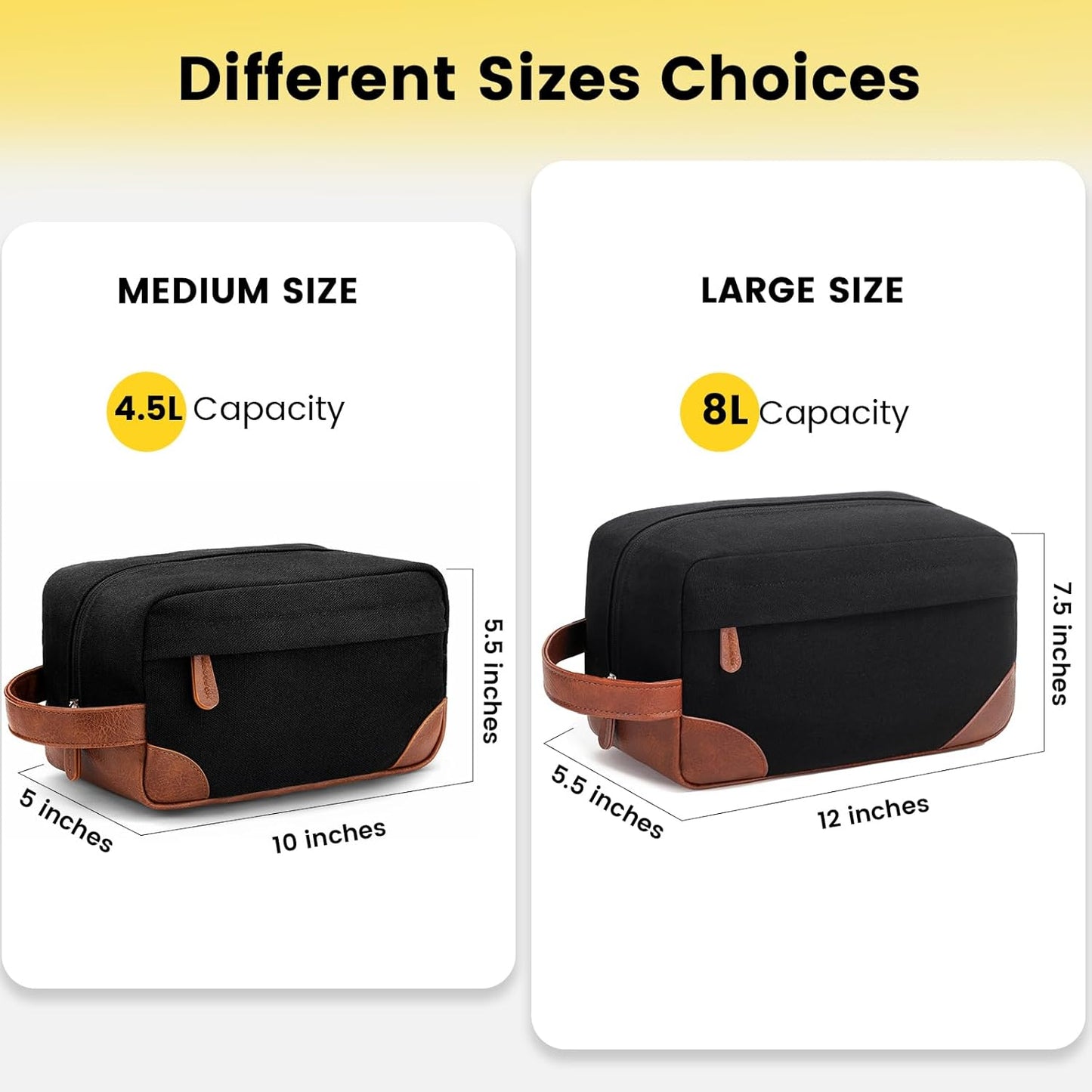 Travel Toiletry Bag - Hanging Toiletry Bag for Men Water Resistant Canvas Shaving Bag with Large Capacity for Travel - Black