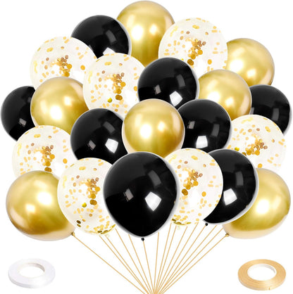 100Pcs 12Inch Black Balloons Black Gold Balloons Metallic Gold Confetti Latex Party Balloons for Men Women Kids Birthday Baby Shower Retirement Graduation Wedding Halloween Party Balloons Decorations
