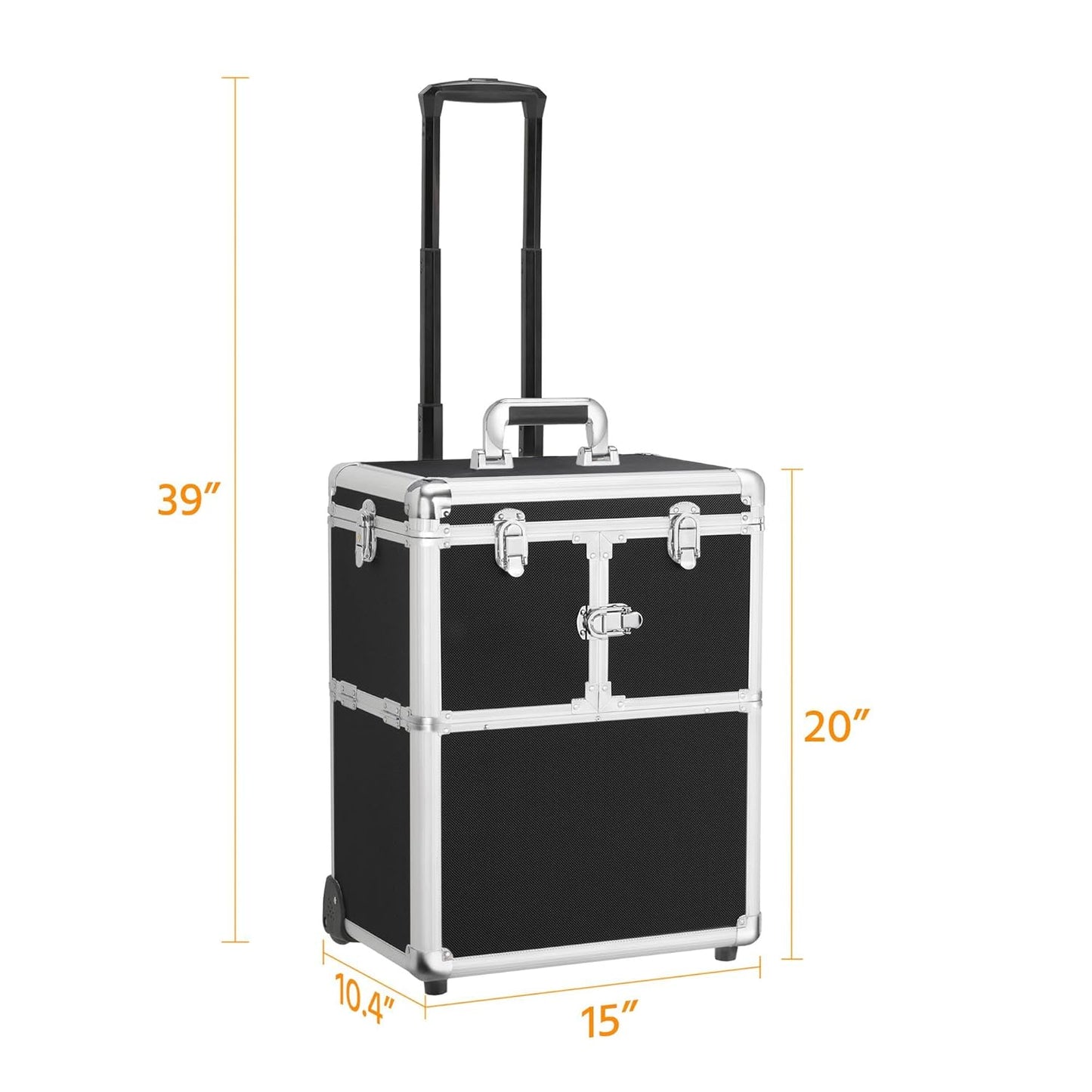 Pro Aluminum Rolling Makeup Case Salon Cosmetic Box Organizer Trolley Beauty Train Case,Black