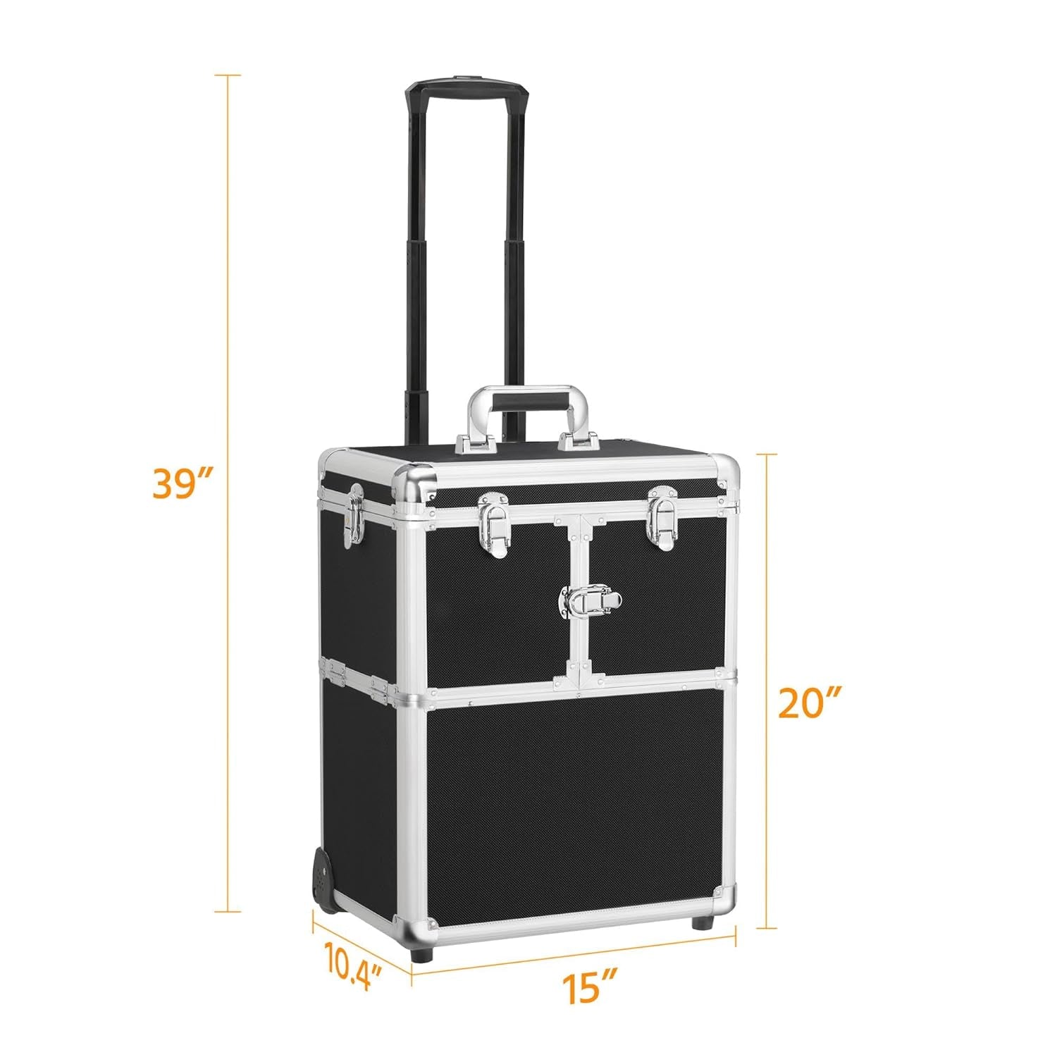 Pro Aluminum Rolling Makeup Case Salon Cosmetic Box Organizer Trolley Beauty Train Case,Black