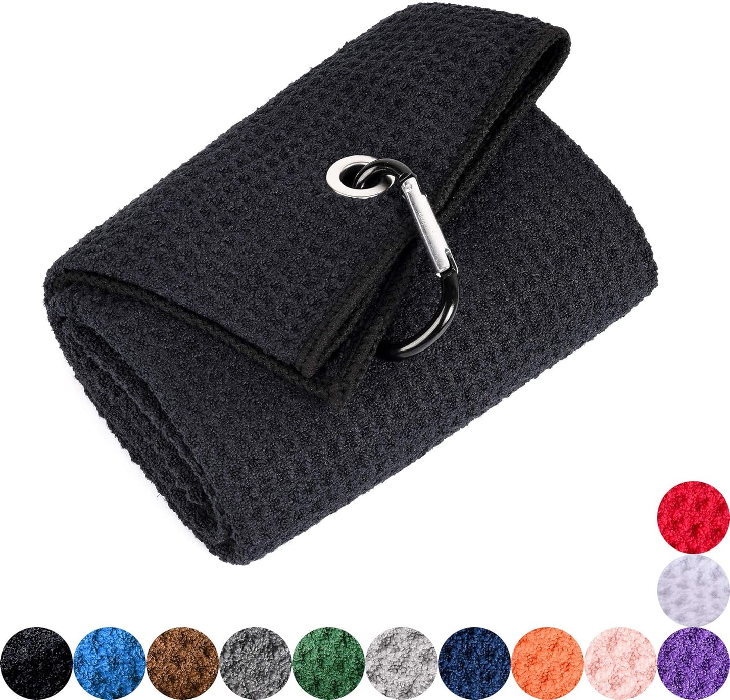Microfiber Waffle Pattern Golf Towel | Club Groove Cleaner Brush | Foldable Divot Tool with Magnetic Ball Marker (Black Towel/Brush/Bone Divot)