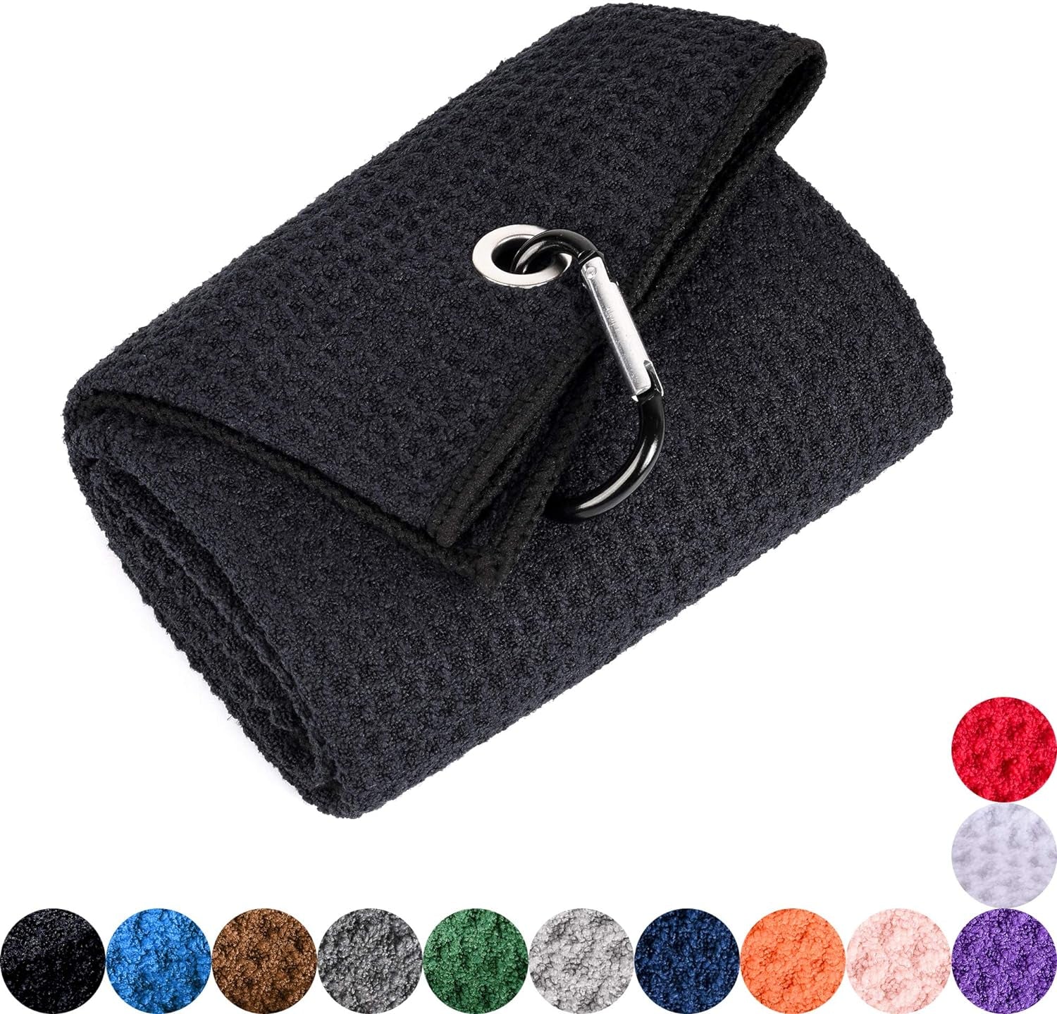 Microfiber Waffle Pattern Golf Towel | Club Groove Cleaner Brush | Foldable Divot Tool with Magnetic Ball Marker (Black Towel/Brush/Bone Divot)