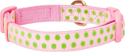 Adjustable Flocking Dog Collar with Silk Flower, Polka Dot in Baby Pink, Large - Dog Collars for Small Dogs, Girl Dog Collars, Pink Dog Collar, Neck 18-26"