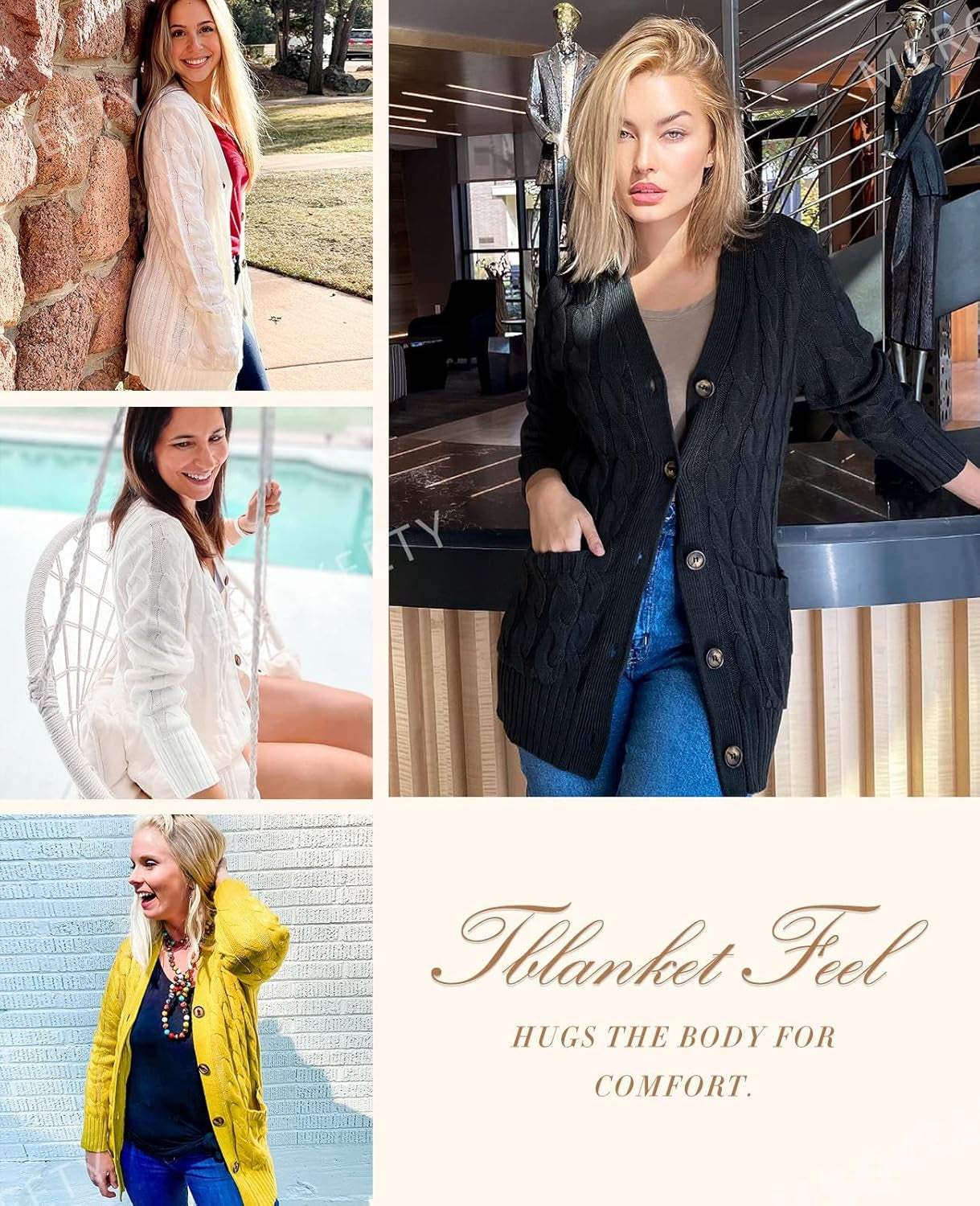 Women'S 2025 Fall Long Sleeve Cable Knit Sweater Open Front Cardigan Button Loose Outerwear