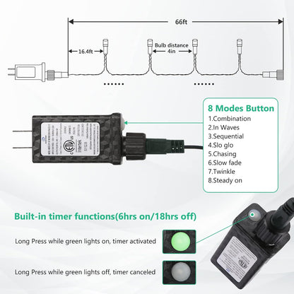 Christmas String Lights 82Ft 200 LED 8 Modes Timer Indoor Outdoor Fairy Twinkle Lights for Xmas Tree Christmas Decorations(Green)