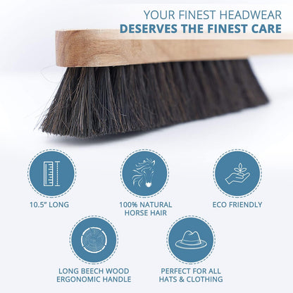 Fedora Hat Brush Lint Remover Duster Brushes for Felt Hats 100% Horse Hair (Black) Wood Brush