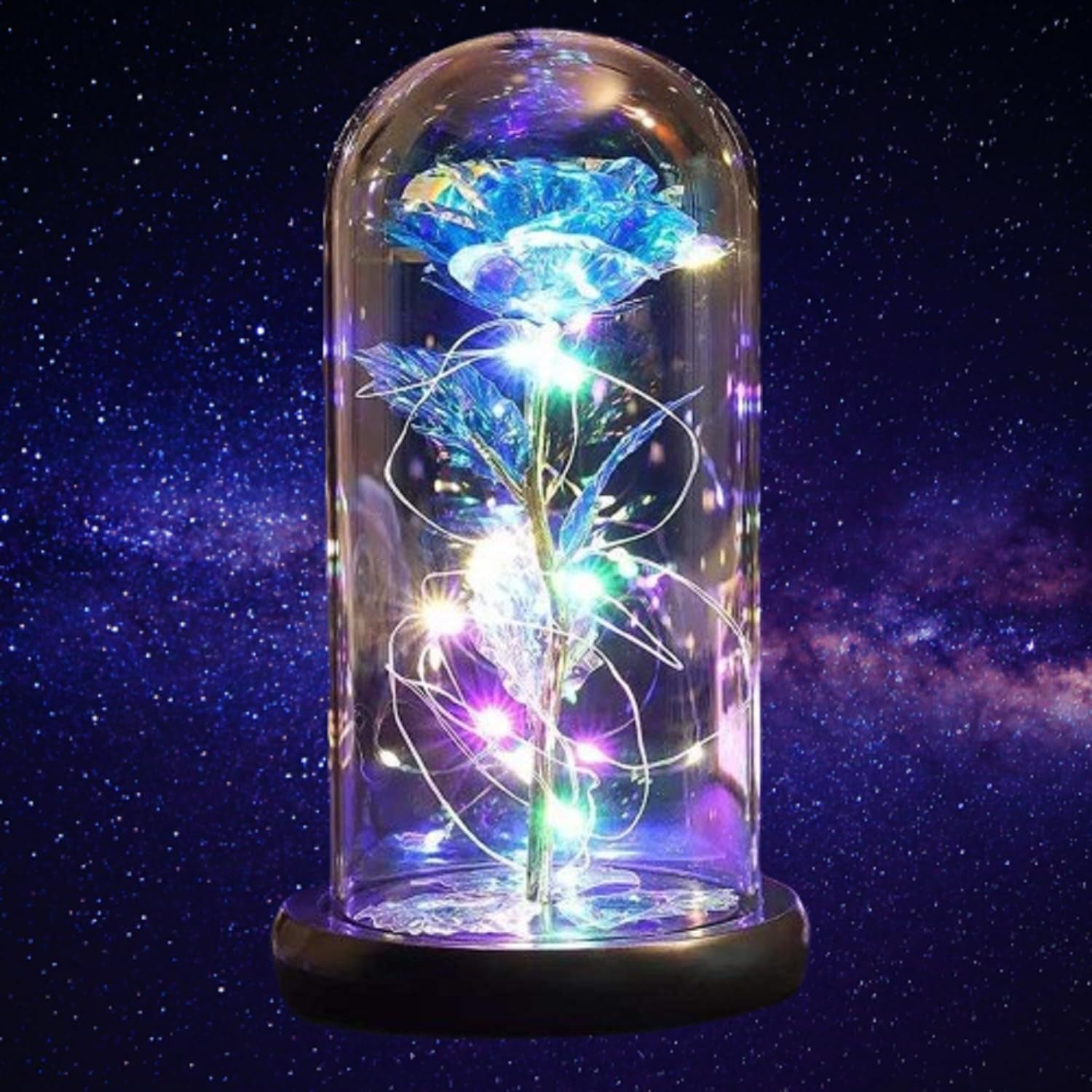 Beauty and Beast Rose,Galaxy Flower Rose Gift for Girlfriend，Glass Flower Roses，Unique Gifts for Women, Christmas, Birthday,Thanksgiving,Anniversary (Blue)