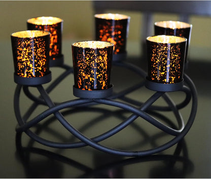 Halloween Candle Holder Centerpiece Decoration – Black Metal Iron 6-Cup Votive Tealight Holder for Spooky Table Gothic Decor, Kitchen & Dining Room, Coffee Tables