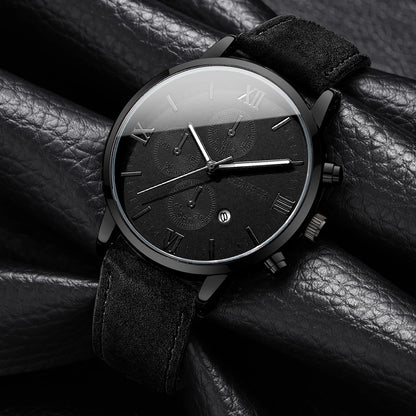 1/2PCs Men's Casual Calendar Watch Fashionable Men's Temperament Leather  Quartz Watch Unisex Watch Set(Box Not Included)