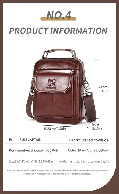 BULLCAPTAIN New Genuine Leather Men Vintage Handbags Flap Men's Shoulder Bag Casual Office Messenger Bags Fashion Crossbody
