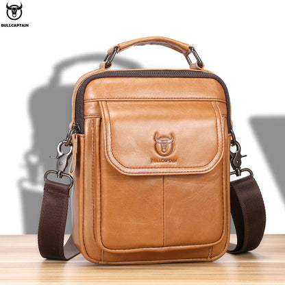 BULLCAPTAIN New Genuine Leather Men Vintage Handbags Flap Men's Shoulder Bag Casual Office Messenger Bags Fashion Crossbody