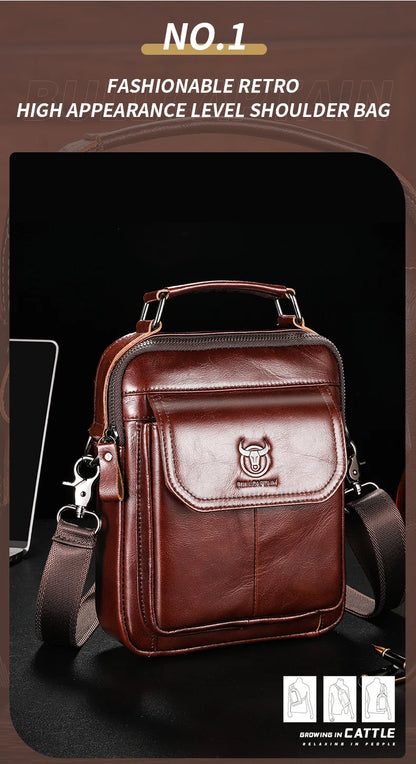 BULLCAPTAIN New Genuine Leather Men Vintage Handbags Flap Men's Shoulder Bag Casual Office Messenger Bags Fashion Crossbody