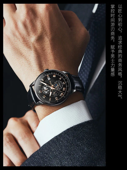 2025 Mens Watch Chronograph Moon Phase Pattern Luminous Top Luxury Sport Male Wristwatch Leather Men Quartz Watches Casual Clock