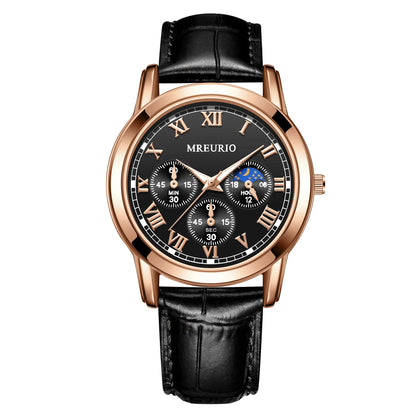 2025 Mens Watch Chronograph Moon Phase Pattern Luminous Top Luxury Sport Male Wristwatch Leather Men Quartz Watches Casual Clock